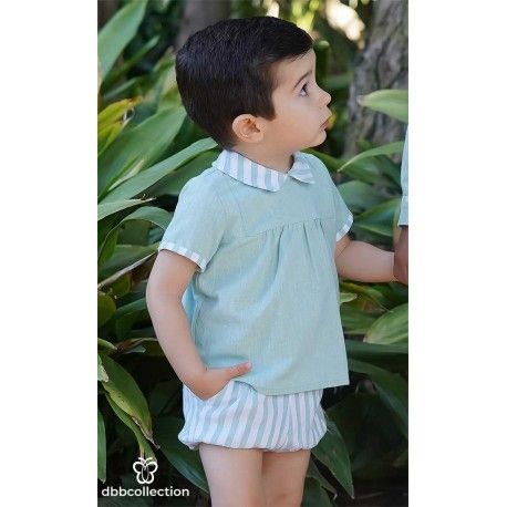 DBB Collection Verano Conjunto bebé niño Rayas Verdes y Blancas
