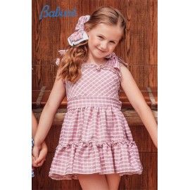 Babiné Verano Vestido niña Cuadros Rosas
