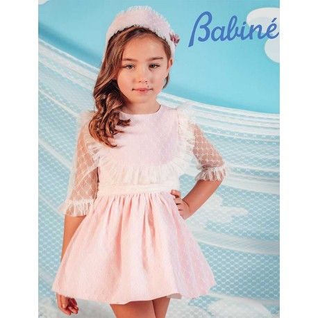 Babiné Verano Vestido niña Ceremonia Rosa Tul Bordado