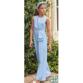 Abel & Lula Summer Girl Blue Long Romper Crepe with Tie