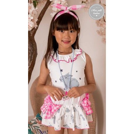 Mon Petit Bonbon Summer Girl Set Rabbit and Squares