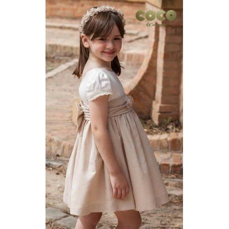 Coco Ceremonia Verano Vestido niña Lino Crudo Tostado
