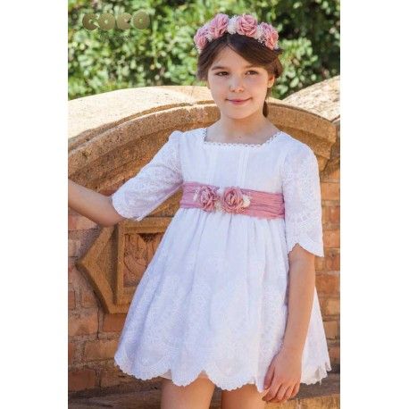Coco Ceremony Summer Girl Embroidered White Dress Plumetis Sleeve
