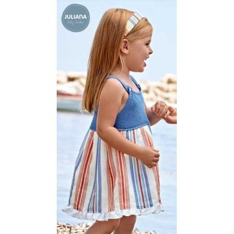 Juliana Verano Vestido bebé niña Azul Niza con Rayas