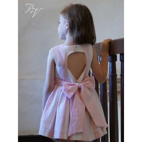 Blanca Valiente Summer Girl Ceremony Dress Pink and White Stripes