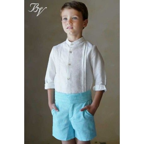 Blanca Valiente Summer Ceremony Boy Set White and Turquoise