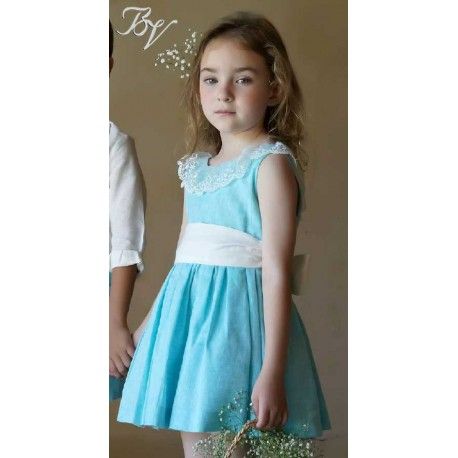 Blanca Valiente Verano Vestido niña Turquesa Ceremonia
