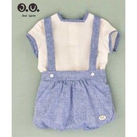 José Varón Verano Conjunto bebé niño Azul y Blanco Lino