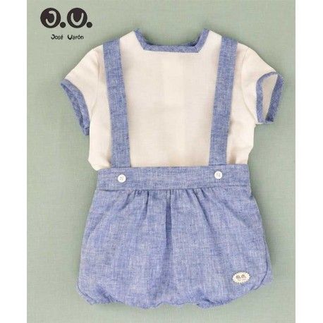 Jose Varon Summer Baby Boy White and Blue Set Linen
