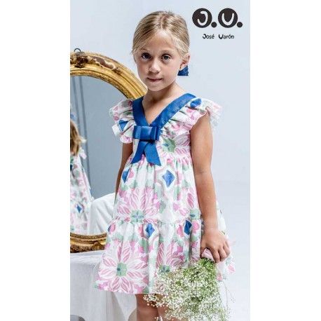 José Varón Verano Vestido niña Estampado Cuello Pico