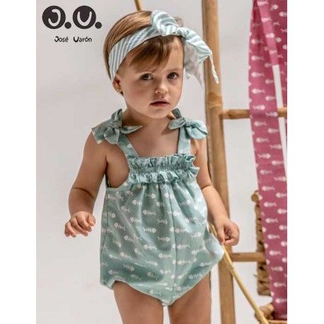 Jose Varon Summer Baby Green Romper Scrapes