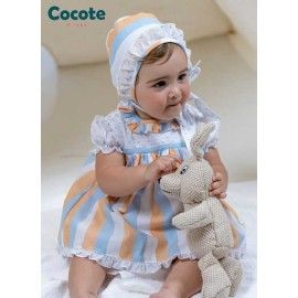 Cocote Verano Vestido bebé niña Rayas Celeste y Naranjas
