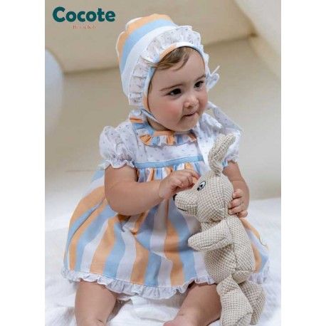 Cocote Verano Vestido bebé niña Rayas Celeste y Naranjas
