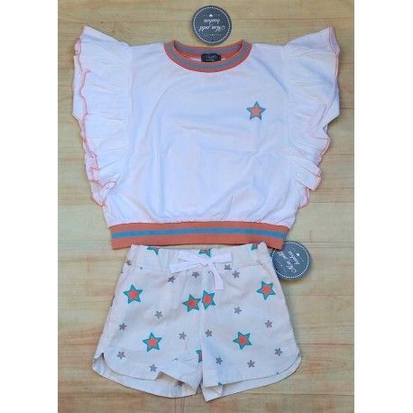 Mon Petit Bonbon Verano Conjunto niña Blanco Estrellas