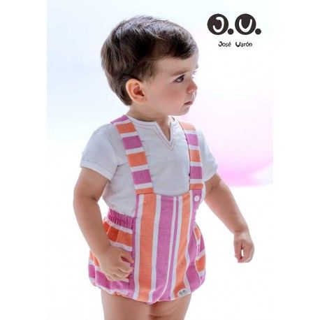 Jose Varon Summer Baby Boy Set Orange and Pink Stripes