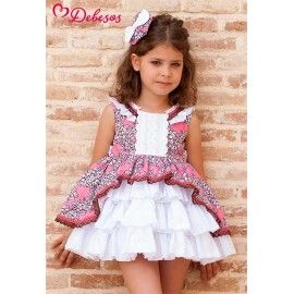 Debesos Summer Girl Printed Dress White Ruffles