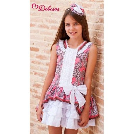 Debesos Summer Girl Printed Dress White Ruffles Low Waist
