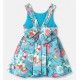 Abel & Lula Verano Vestido niña Satén Turquesa Estampado