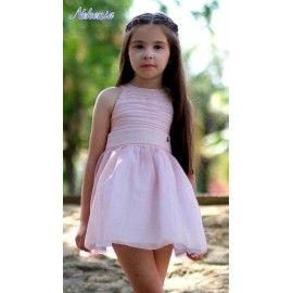 Nekenia Verano Vestido niña Organza Rosa sin Mangas