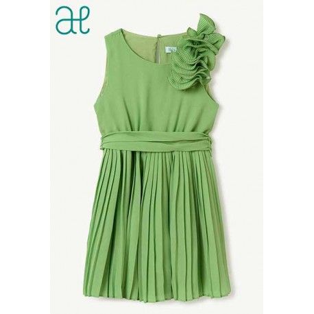 Abel & Lula Summer Girl Pleated Gauze Green Dress