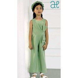 Abel & Lula Summer Girl Green Long Romper Crepe with Tie