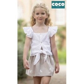 Coco Acqua Verano Conjunto niña Blanco y Tostado