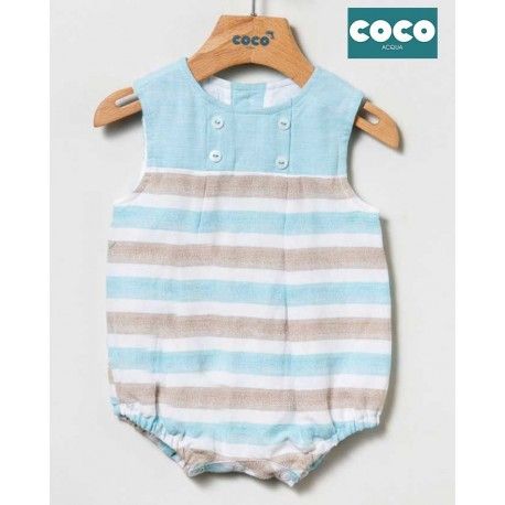 Coco Acqua Summer Baby Boy Blue Romper Turquoise Stripes