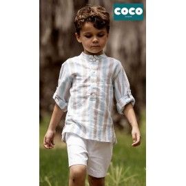 Coco Acqua Verano Conjunto niño Rayas Turquesa Claro