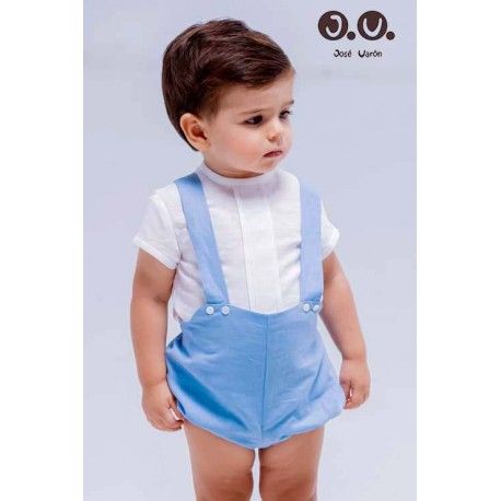 Jose Varon Summer Baby Boy Blue and White Set Linen