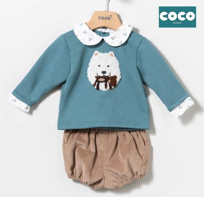 Coco Acqua Invierno 2024 Conjunto bebé niño Perro Blanco