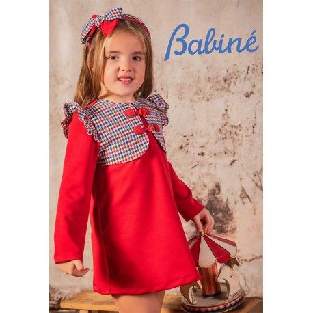 Babiné Invierno Vestido niña Rojo con Pata de Gallo