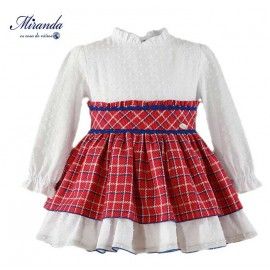 Miranda Winter Girl White Dress Pink Squares
