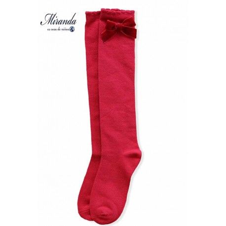 Miranda Calcetines Altos niña Lazo Terciopelo Rojos