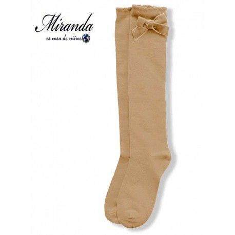 Miranda Calcetines Altos niña Lazo Terciopelo Camel