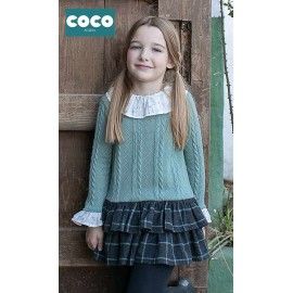 Coco Acqua Invierno Vestido niña Verde y Falda Cuadros