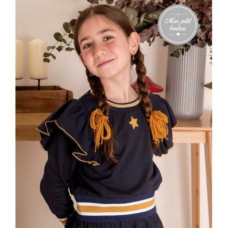 Mon Petit Bonbon Winter Girl Navy Sweatshirt Stars