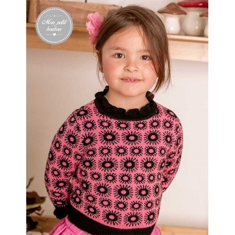 Mon Petit Bonbon Winter Girl Fuchsia and Black Sweater