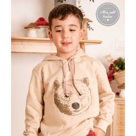 Mon Petit Bonbon Winter Boy Beige Sweatshirt Bear-head