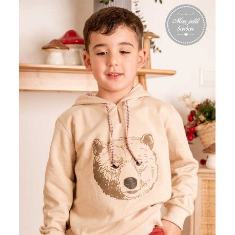 Mon Petit Bonbon Winter Boy Beige Sweatshirt Bear-head