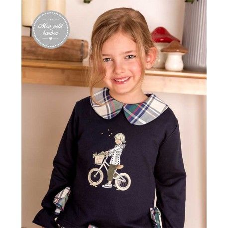 Mon Petit Bonbon Winter Girl Navy Sweatshirt Bike