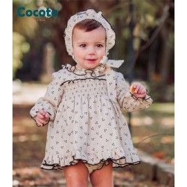 Cocote Winter Baby Girl Beige Dress Stars