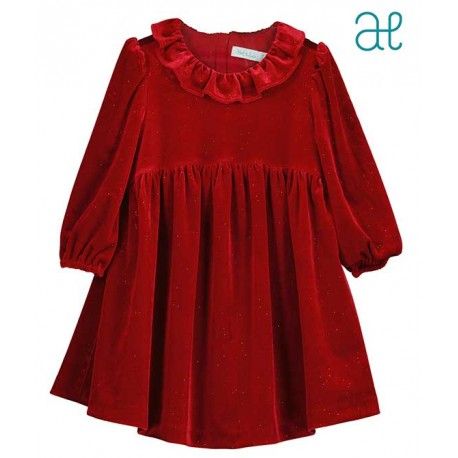 Abel & Lula Winter Girl Red Velvet Dress with Glitter