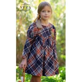 Vera Winter Girl Gray and Orange Squared Dress