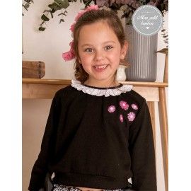 Mon Petit Bonbon Winter Girl Black Sweatshirt Flowers