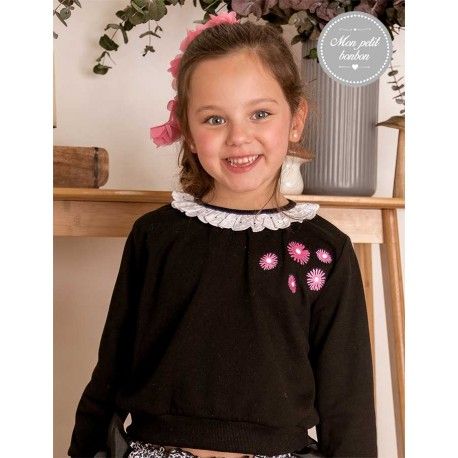Mon Petit Bonbon Invierno Sudadera niña Negra Flores