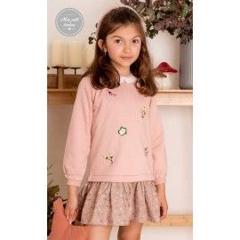 Mon Petit Bonbon Winter Girl Pink and Camel Dress Flowers
