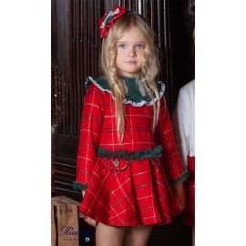 Miranda Winter Girl Red and Green Dress Squares