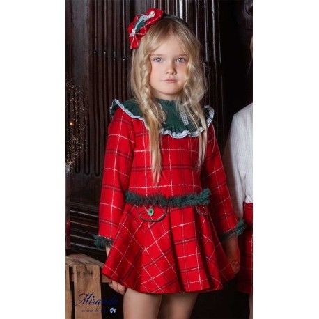 Miranda Invierno Vestido niña Cuadros Rojo y Verde
