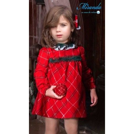 Miranda Winter Baby Girl Red and Green Dress Squares