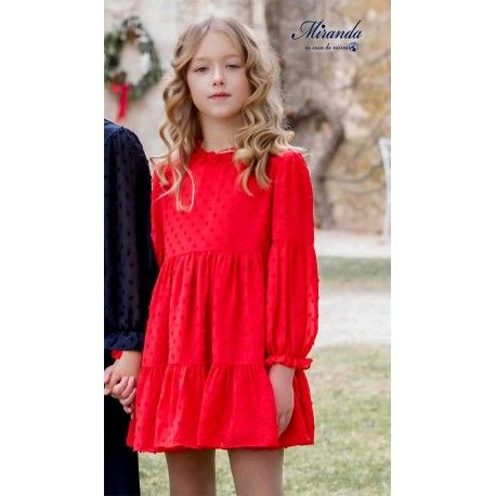 Miranda Winter Girl Red Chiffon Dress Plumetis